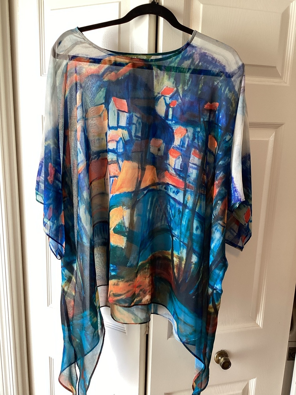 Jade Sheer Painterly Blue & Coral Print Tunic